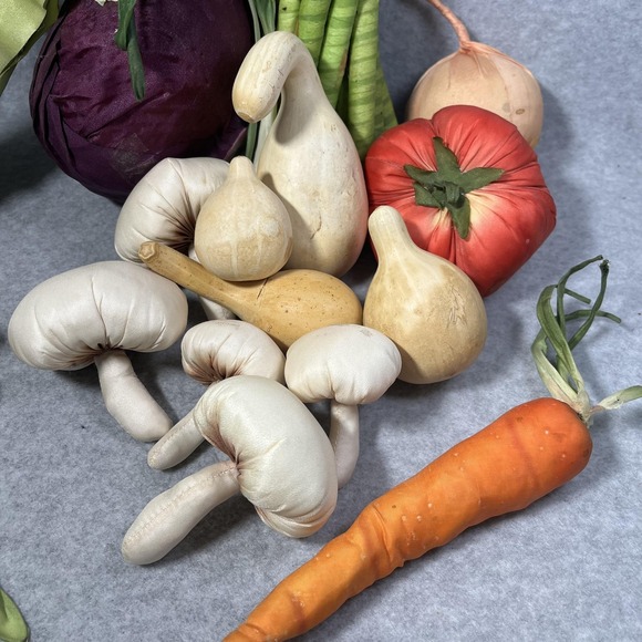 Faux Silk Vegetable Lot with Wicker Metal Basket Centerpiece Farmhouse Playhouse - Picture 5 of 16